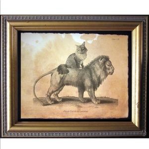 Maine Coon Cat on Lion Wall Art Print Tea Stained